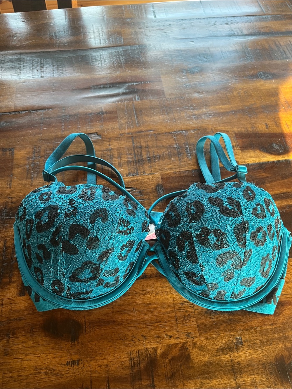 PINK Victoria's Secret Teal Lace Leopard Push-Up Bra